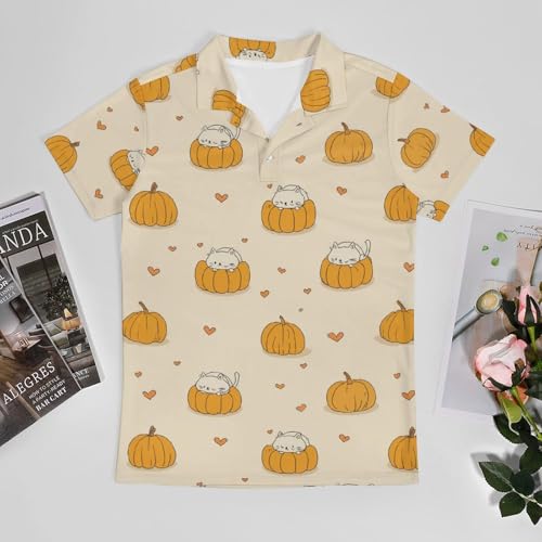 Boys' Classic Polo Shirts Short Sleeve Moisture-Wicking Golf & Tennis Shirts for Youth Teens Cartoon Pumpkin Cat Halloween3