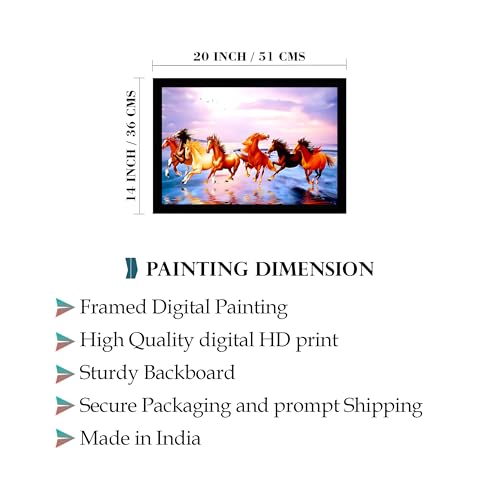 Image of Indianara Vastu Running Seven Horse Painting With Frame 20 Inches X 14 Inches (Style 15)