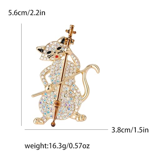 Image of Play The Cello Cat Cartoon Animal Brooch Lapel Pins Badge Unique Brooches for Women Girls Suit Dresses Clothing Backpacks Bags Hats Accessory Fashion Jewelry