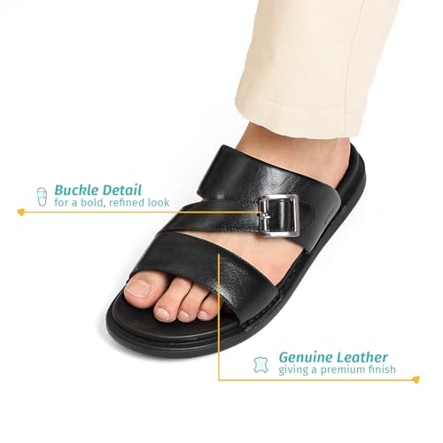 Image of YOHO Leather Sandal for Men | Stylish Slip-On Slides with Cushioned Footbed | Flexible & Durable All-Day Comfort