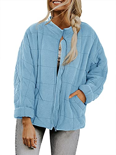 Womens Dolman Lightweight Quilted Jackets Zip Up Long Sleeve Stand Neck Warm Winter Outwears #TOP27
