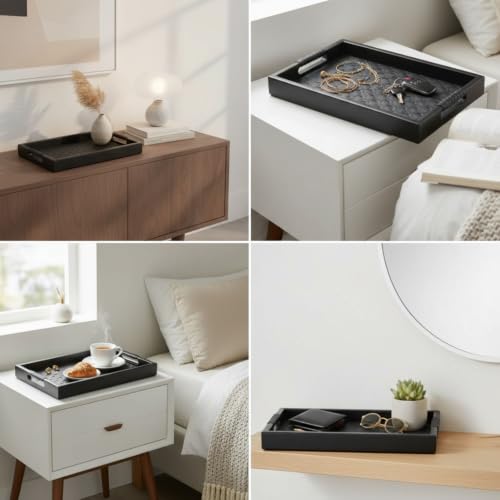 Bandeja con laterales grande rectangular negra organizador de joyas 5