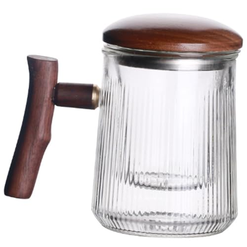 OFFSCH Flower Tea Cup Set Striped Glass Infuser Mug Lid Tea Tumbler for Home Office