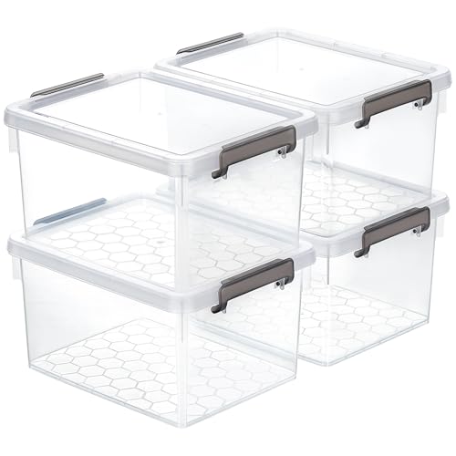 Citylife 22.2Qt Ultra-Thick (3.82mm) Clear Plastic Storage Bins with Lids, 4-Pack Stackable Straight-Wall Closet Organizers with Honeycomb Base & Pinch-Free Latches for Garage, Clothes & Holiday Decor