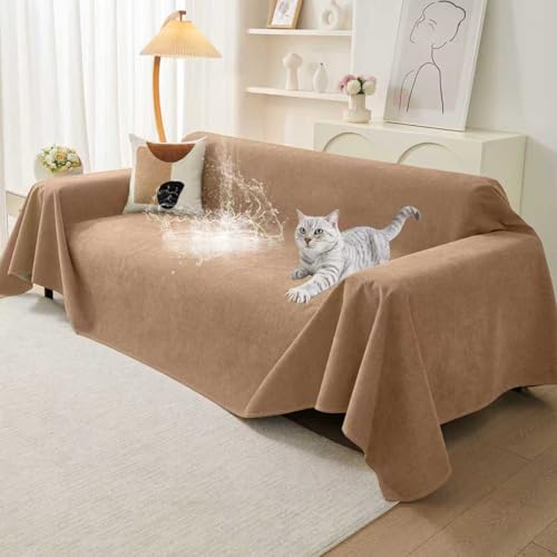 Warmstar Couch Protector from Cat Claws, Waterproof Couch Cover Anti Slip,Couch Cover 3 Cushion Sofa Washable,Anti-Scratch Pet Sofa Cover Heavy Duty,71"X134", Brown