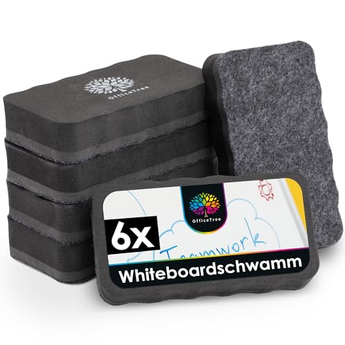 OfficeTree 6 x Whiteboard Schwamm Magnetisch - Schwarz - Whiteboard Reiniger entfernt Schrift und Zeichnungen - Schwamm - Tafelwischer - Magnetschwamm