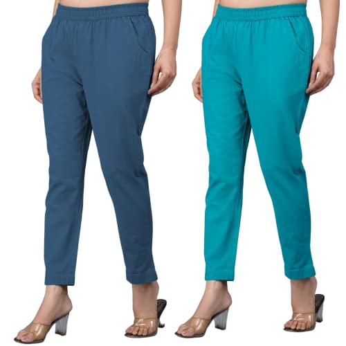 Image of Regular Fit Fully Elastic Waist Ankle Length Premium Cotton Casual Trouser Pant (Combo Pack of 2)