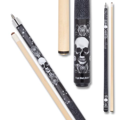 Eight Ball Mafia EBM02 Pool Cue - Black and White Eight Balls and Skulls Design - 21oz