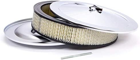 Racing Power Company Air Cleaner Assembly, Muscle Car, 14 in Round, 3 in Element, 5-1/8 in Carb Flange, Flat Base, Steel, Chrome, Kit