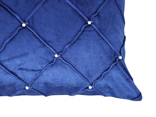 Image of Home - The Best is for You Luxurious Blue Velvet Lumber Cushion Covers with MOTIWORK - Set of 2, 12x18 Inch