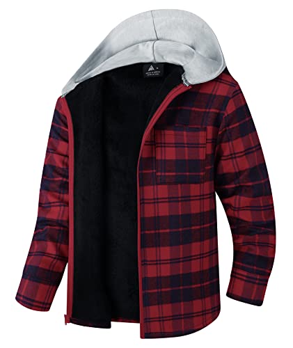 Image of V VALANCH Boys Flannel Jacket Hooded Fleece Lined Zip-up Hoodies Plaid Coat for Kids