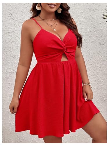 Image of Floerns Women's Plus Size Cut Out Twist Front Sleeveless Flare Hem Cami Dress