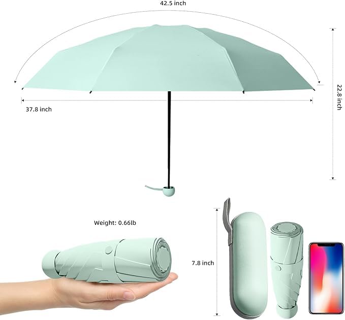 Image of AYSIS UV Travel Mini Folding Ultra Compact pastel Umbrella with Case, Manual Open 6 Ribs Lightweight Portable, Small Sun & Rain Pocket Umbrella for Men and Women- Use in Rain & Summer