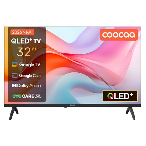 coocaa Smart TV QLED de 32 Pulgadas (80 cm), Compatible con Google TV, HDR10, Dolby Audio, Bluetooth 5.1, EyeCare, Google Cast, Triple Sintonizador (DVB-T/T2/C/S/S2, Ci+), Modelo 32CGQG40Z, 2026