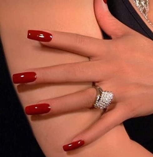 KLOSS BEAUTY MIRANDA KERR DEEP RED NAILS - Set of 24 reusable, Uv treated gel finished Press-On nails with Glossy Finish (Red long Square)