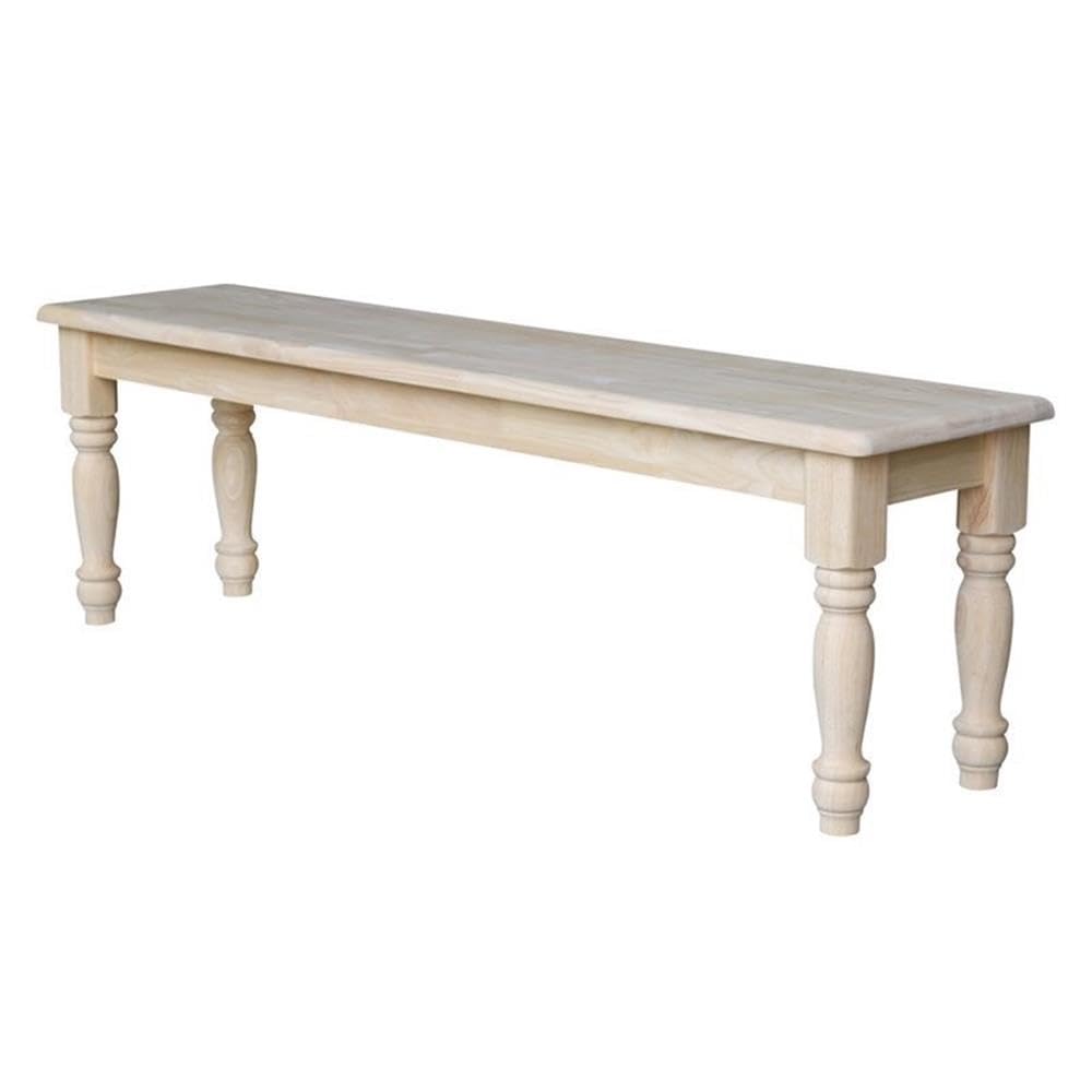 IC International Concepts, Farmhouse Bench, Solid Wood, Real Parawood, 14" W x 60" D x 18" H, 450 lbs wt. Capacity, Easy Assembly, DIY, Paint or Stain Your Way, Unfinished