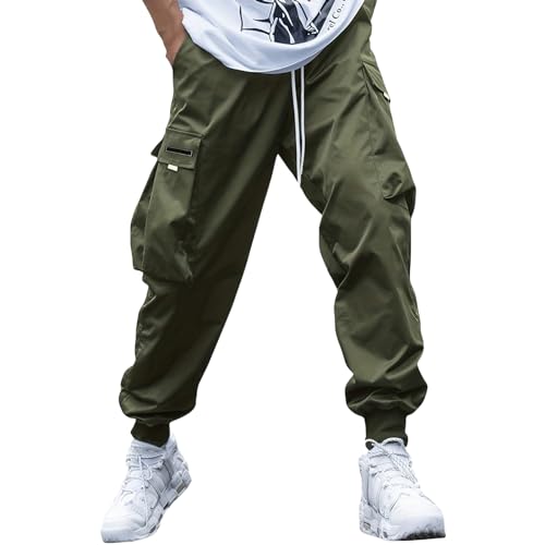 Mens Fashion Cargo Pants Relaxed Fit Drawstring Pants Cinch Bottom Joggers Spring Summer Lightweight Trousers for Men