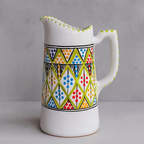 Brocca tunisina in ceramica decorata a mano – Altezza 22 cm, diametro 9 cm – Stile mediterraneo 3110251700 Marocco Turchia Etnico del Mondo