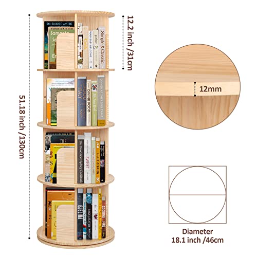 Usego Rotating Bookshelf 4 Tier Floor Standing Bookcase 360 Display Storage Rack For Kids&Adults Solid Wood Bookshelf Organizer #TOP2