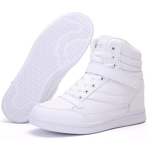 Ubfen Women's Shoes Hidden Wedges 5.5Cm Fashion Sneakers Ankle Boots Bootie Platform Heel High Top Casual Sport 7.5 Us / 38 Eu B White #TOP2