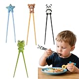Essstäbchen Kinder, 4 Paar Sushi Stäbchen Kinder, Stäbchen Kinder mit Tiermotiv, mit EssstäBchen Hilfe, Wiederverwendbar, Abnehmbares Design, für Anfänger, Kleinkinder, Kinder