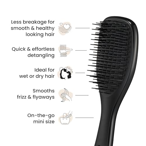 Tangle Teezer Ultimate Detangler Hairbrush, Eliminates Knots & Reduces Breakage, Mini Hair Brush for Travel, Small Hands & All Hair Types, Black