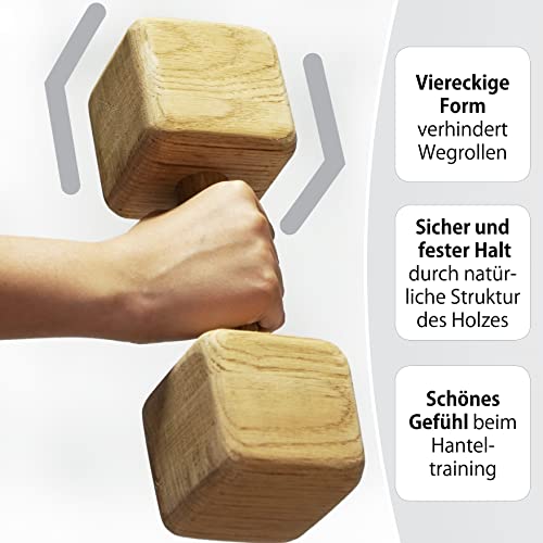Foto von ECOLION Hanteln aus Holz Eiche (2er Set, 1kg) I Kurzhanteln, Gewichte, Liegestützgriffe, Dumbbells, Weights I Fitness, Training, Workout, Sport, Gymnastik, Yoga, Pilates, Spiel