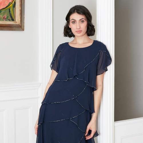 S.L. Fashions Women's Short Tulip Sleeve Tiered Chiffon Cocktail Dress, Wedding Guest Gown (Petite and Regular Sizes)2