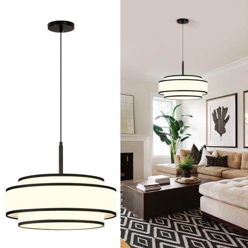 ZORYATA 18" Triple Layer Drum Pendant Light Fixture, Modern Fabric