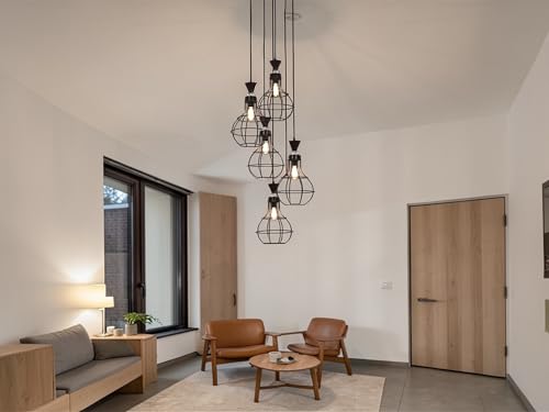 Image of Prop It Up Modern Cluster Pendant Light for Living Room & Dining Area | Multi Hanging Ceiling Lamp with Metal Cage Shades | Designer Decorative Lighting for Home, Cafe & Staircase | E27 Holder