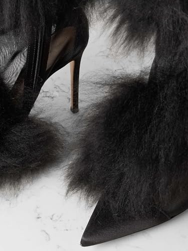 Women's Mesh Knee High Boots With Faux Fur-Trimmed Pointy Toe Stiletto Heel Satin Thigh Boots Side Zipper Sexy Party Dress Tall Boots2