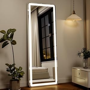 Koonmi 164x60cm Ganzkörperspiegel mit Beleuchtung, Sicherheitsglas Größe LED Ganzkörperspiegel mit Dimmen & 3 Farbbeleuchtungen, Standspiegel für Schlafzimmer, Ankleidezimmer, Gästezimmer Rechteck