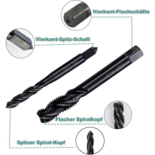 KEWAYO 7 Stück Gewindebohrer Set, HSS 6542 Nitrieren Metrisch Spiralnutbohrer, Maschinengewindebohrer Gewindebohrer Satz M3 M4 M5 M6 M8 M10 M12 für Metall Holz Bohrer