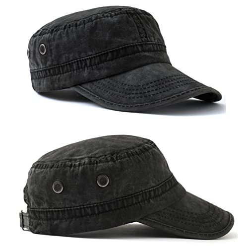 Image of 2 Pack Men's Cotton Military Caps Cadet Army Caps Vintage Flat Top Cap