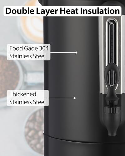 Heavy Duty 100 Cups Commercial Coffee Urn, 14L Stainless Steer Hot Beverage Dispenser, Two Way Dispenser, Hot Water Thermos for Catering, Meeting, Party, Black