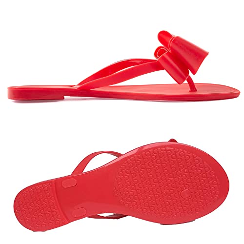 Image of Mtzyoa Women Flip-Flops Flat Sandals Jelly Bow Beach Flat Rivets Rain Cute Dressy Summer Sandals