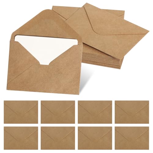 Buste di Carta Kraft, 100 Mini Buste e 100 Biglietti Vergini Piccole Buste Buste Marroni, Buste in Carta Kraft Marrone Buste di Carta Kraft Vintage Buste per Biglietti Regalo Invito