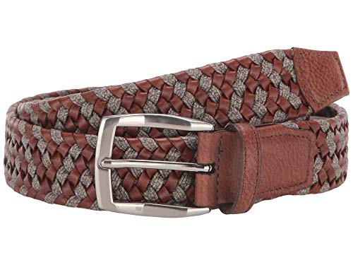 Torino Leather Co. Mens 35 mm Braided Leather & Linen Stretch Cognac/Taupe 36 One Size