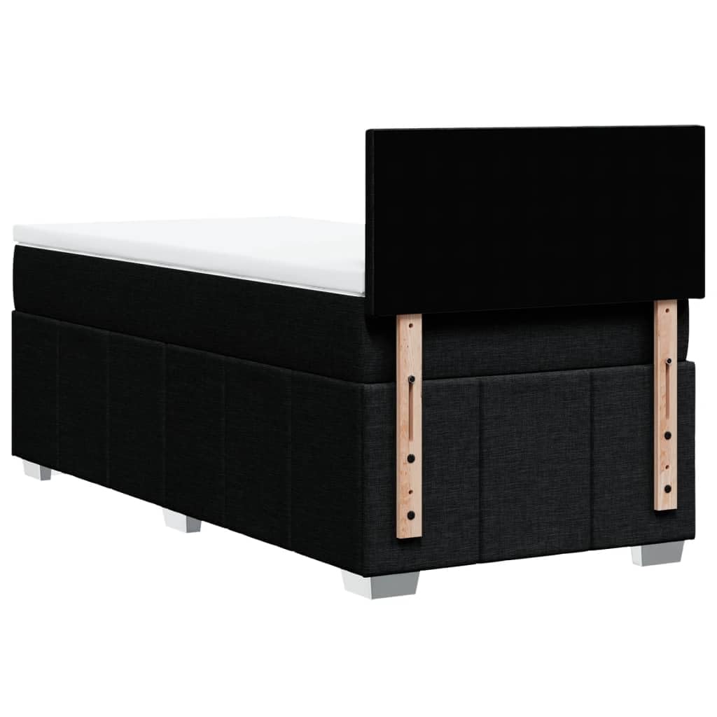 Cama con somier con colchón de 90 x 190 cm en tejido negro, cabecero regulable en altura, colchón de muelles ensacados para un agarre óptimo, listones transpirables y cómodo cojín