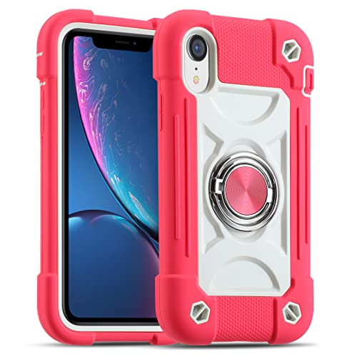 Image of MARKILL Compatible with iPhone with Built-in 360Rotating Ring Stand, Military Grade Drop Protection Full Body Rugged Heavy Duty Case Durable Cover (Hot Pink, iPhone XR 6.1 inch)