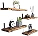 HXSWY Rustic Wood Floating Shelves for Wall Farmhouse Wooden Wall Shelf for Bathroom Kitchen Bedroom Living Room Set of 4 Light Brown