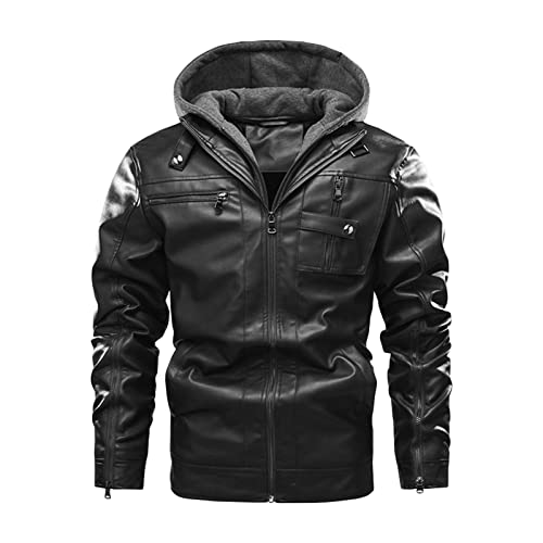 Veste en cuir pour homme hivernale zippée anti-froid à multiples poches