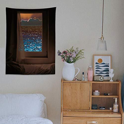 SAZDFY Ciel Bleu De Nuit D'étoile De Mer Tissu Suspendu De Mur,Nuit Seascape Tapisserie,pour Bedroom Living Room Dorm Tapisserie-Nuit avec Vue sur la mer 28x40inch Cover