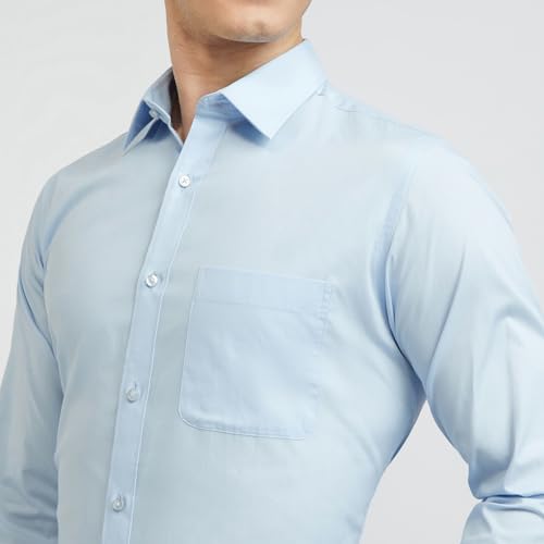 Image of Raymond Men Slim Fit Solid Pattern Pure Cotton Semi Cut Away Collar Full Sleeve Formal Shirt
