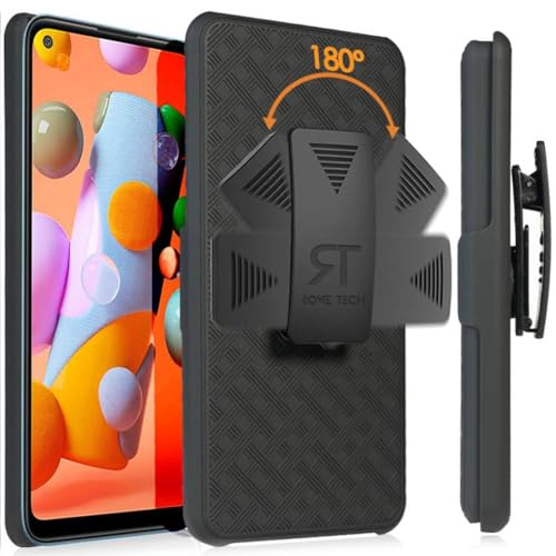 Rome Tech Samsung Galaxy A11 Case with Belt Clip - Slim Heavy Duty Samsung Galaxy A 11 Protective Case with Kickstand Clip Holster - Black