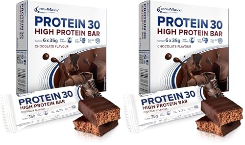 IronMaxx Protein 30 Eiweißriegel - Schokolade 6 X 35g | Palmölfreier Und Glutenfreier Proteinriegel Mit Vitaminen | Für Zuckerreduzierte Und Low-Carb-Ernährung Geeignet (Packung mit 2) 1
