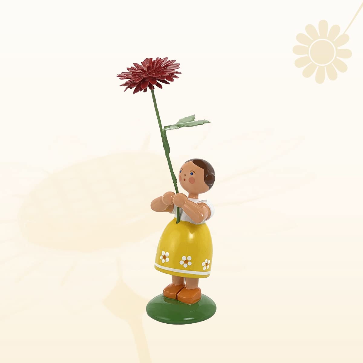 Fille avec dahlia rouge 12 cm, le cadeau en bois idéal et intemporel