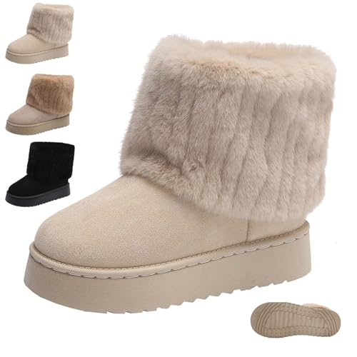Winter Boots for Women Faux Fur Ankle Snow Boots Cozy Warm Snow Booties with Platform Suede Winter Shoes