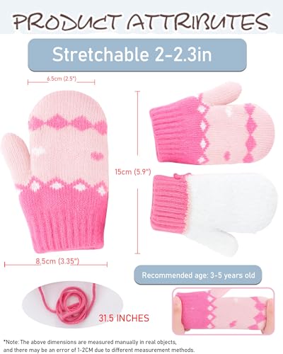 Toddler Warm Knit Winter Mittens Cute Boys Girls Kids Gloves, Soft Elastic Thick Faux-Plush Lined in Cold Weather4