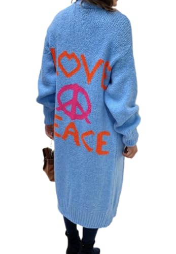 MAICOSY Women's Love Peace Long Cardigan Sweater, Graphic Print